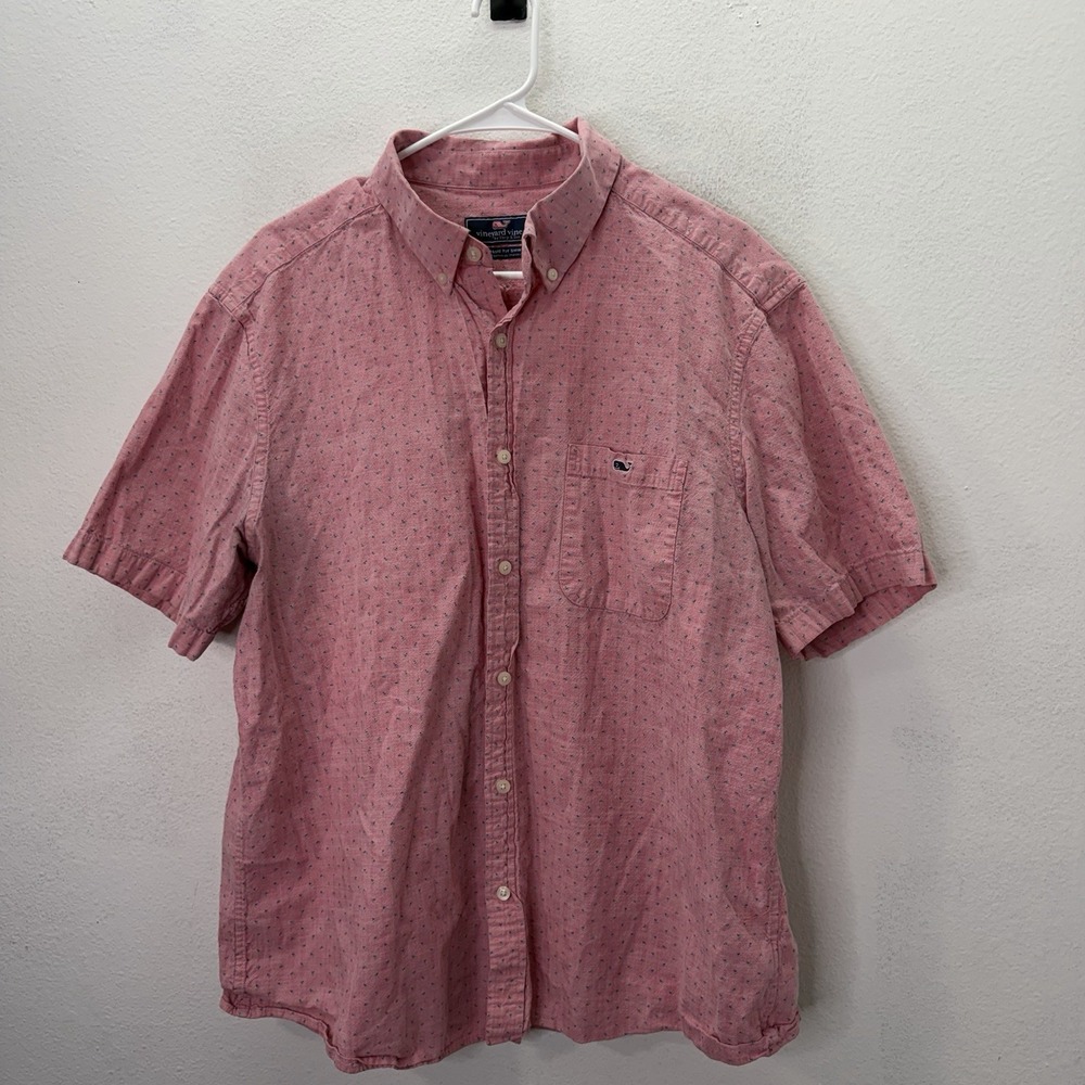 Vineyard Vines Shirt Men XL Pink Button Up Classic Fit Collared Short Sleeve